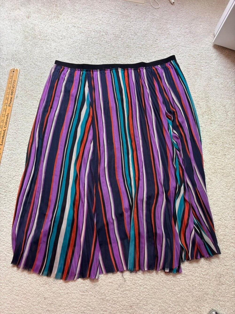 Halogen 3X Plus Pleated Rainbow Striped Chiffon Skirt